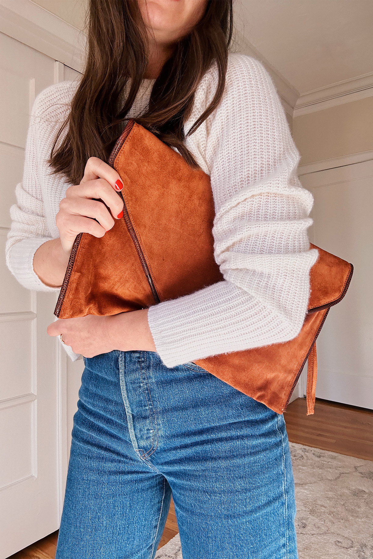 BOTTEGA VENETA CAMEL SUEDE MEDIUM CLUTCH